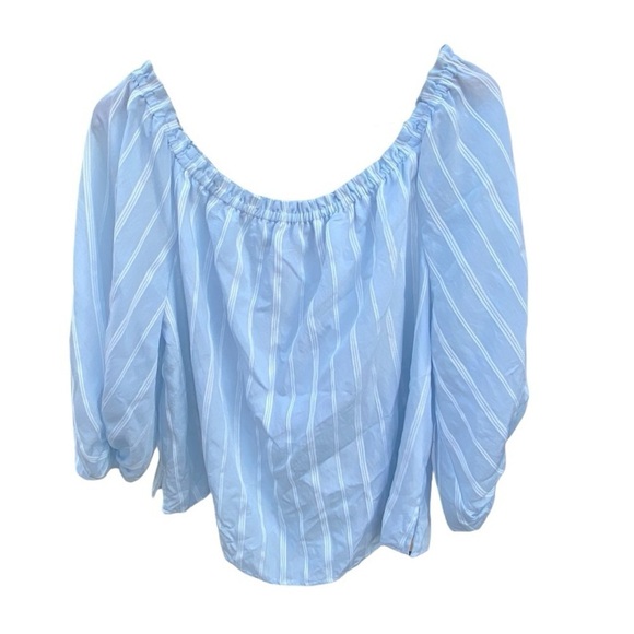 Vince Camuto Blue / White Striped Off The Shoulder | Size: L - Picture 2 of 10